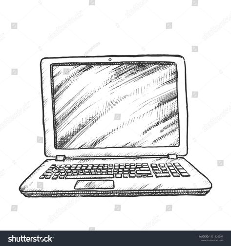 Drawing Of A Computer, Computer And Its Parts Drawing, Laptop Sketch, Laptop Illustration Vector, Computer Clipart Black And White, Input Devices Of Computer Drawing, Laptop Drawing, Super Tattoo, Modern Gadgets