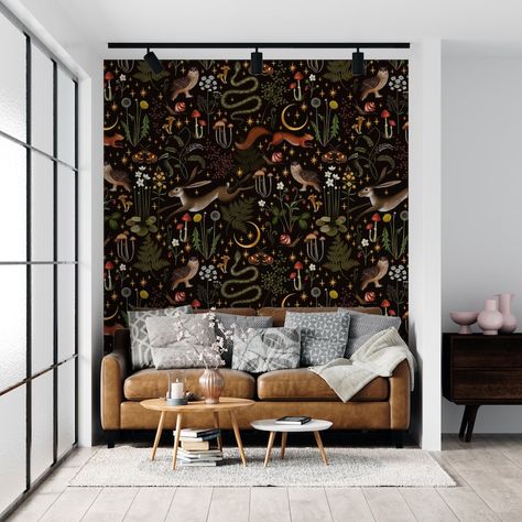 Wallpaper Forest, Moody Design, Wall Art Mural, Living Room Wallpaper, Mushroom Wallpaper, Wallpaper Interior Design, Interior Design Decor, Wallpaper Interior, Forest Wall