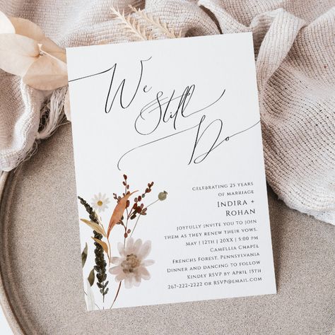 Rustic Vow Renewal, We Still Do Vow Renewal, Sage Green Leaves, Vow Renewal Invitations, Boho Autumn, Wedding Anniversary Invitations, Orange Hues, Fall Watercolor, Anniversary Invitations