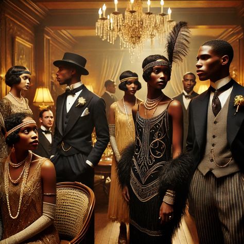 40th Birthday Gatsby Theme, Roaring 20s Party Aesthetic, Vintage New Years Eve Pictures, The Roaring 20s Aesthetic, Harlem Nights Attire, Harlem Nights Theme Party, Harlem Nights Theme, Harlem Nights Party, Roaring Twenties Party