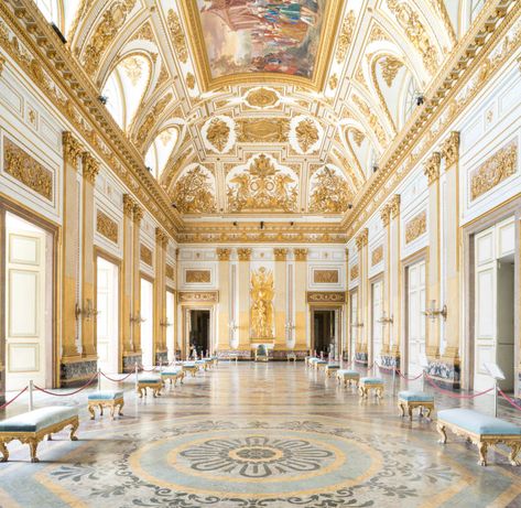 Luigi Vanvitelli, Francesco Cimmino, Mariano De Angelis · The throne room of the Royal Palace of Caserta Palace Throne Room, Palace Of Caserta, Regency Architecture, Interrior Design, Royal Room, Royal Throne, Luxury Mansions Interior, Baroque Decor, Palace Interior