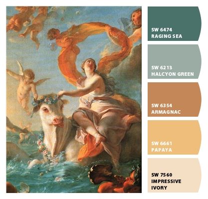 Paint colors from ColorSnap by Sherwin-Williams Michele Angelo Paintings, Boysen Paint Colors Palette, Baroque Color Palette, Roman Paintings, Painting Concepts, Roman Painting, Vintage Colour Palette, Rococo Art, Henna Ideas