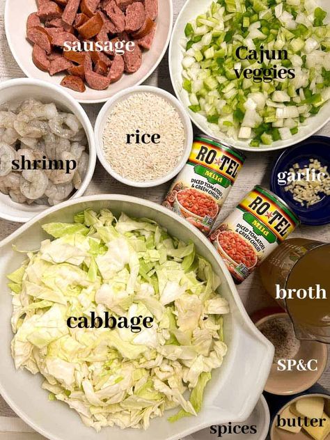 Cajun Cabbage Jambalaya Recipe, Cabbage And Sausage Gumbo, Cajun Cabbage Jambalaya, Cabbage Jambalaya Recipe, Cabbage Shrimp Sausage Recipe, Authentic Cajun Jambalaya Recipe, Cabbage Jambalaya, Sausage Meals, Andouille Sausage Gumbo