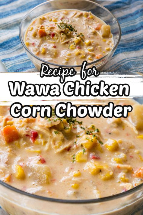 Do you like Chicken Corn Chowder? You will love this simple slow cooker chicken corn chowder. This is an amazing Wawa copycat Corn Chowder recipe. Best Chicken Corn Chowder Recipe, Chicken Corn Chowder Soup Crock Pot, Wawa Recipes, Wawa Chicken Corn Chowder, Wawa Chicken Corn Chowder Recipe, Chicken Corn Chowder Crock Pot, Easy Chicken Corn Chowder, Crockpot Chicken Corn Chowder, Chicken Corn Chowder Soup