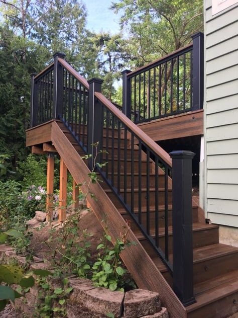 Trex Spiced Rum, Deck Steps, Hand Rail, Large Deck, Trex Deck, Deck With Pergola, Aluminum Railing, Beach Ideas, Vintage Lanterns