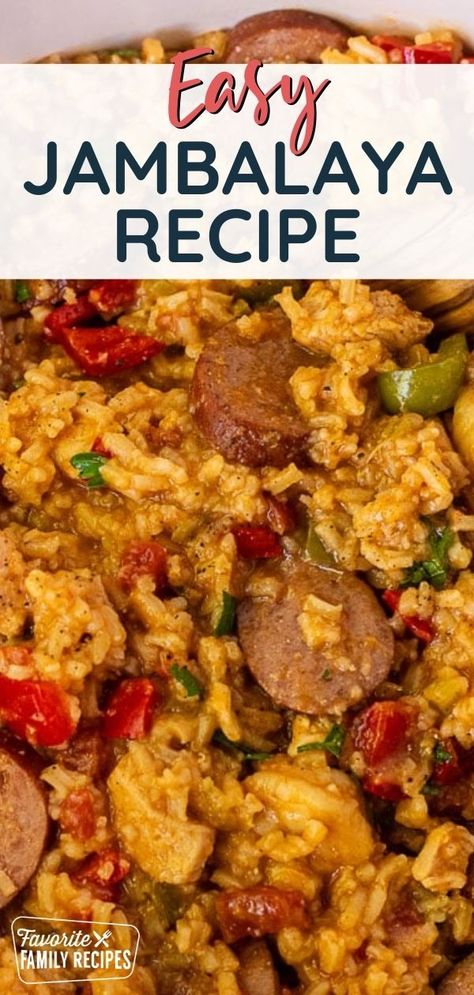 This easy Jambalaya Recipe is a zesty Cajun dish packed with savory meats, rice, and aromatic spices. Our easy jambalaya recipe is great for a family weeknight dinner, or to serve to company. We like to make it around the time of Mardi Gras, just for fun. It will transport your taste buds straight to the heart of New Orleans. Easy Jambalaya Recipe, Best Jambalaya Recipe, Easy Jambalaya, Sausage Jambalaya Recipe, Jambalaya Recipe Easy, Cajun Dishes, Sausage Dishes, Jambalaya Recipe, Southern Recipes Soul Food