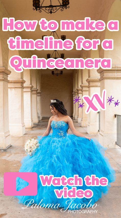 In this video I will walk you through how to create a timeline for your Quinceanera, from getting ready to reception and everything in between. San Diego Quinceanera, Quinceanera Planning, Paloma Jacobo Photography White Quinceanera Decorations, Quinceanera To Do List, Quinceanera Must Haves, Quinceanera Food, Diy Quinceanera Decorations, Quinceanera Reception, Schedule Ideas, Make A Timeline, Party Timeline