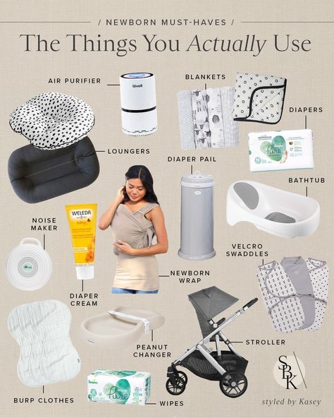 Hey there, new moms or soon-to-be mamas! This post is for you! I’m rounding up all of the newborn items you will ACTUALLY use. I know there are SO many things on the market and it can be overwhelming to know what you need. Here are the things I love and used on a daily basis with Ford and now West. | SBK Living Newborn Essentials Checklist, Diaper Pails, Infant Lounger, Baby Essential List, Newborn Items, Newborn Checklist, Baby Essentials Newborn, Baby Registry Items, Baby Registry Must Haves