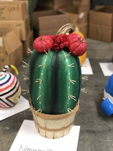 Cactus Painted Pumpkin, Cactus Pumpkin Painting Ideas, Western Painted Pumpkin Ideas, Cactus Pumpkin Painting, Pumpkin Cactus, Cactus Pumpkin, Fall Outside Decor, Pumkin Ideas, Pharmacy Week