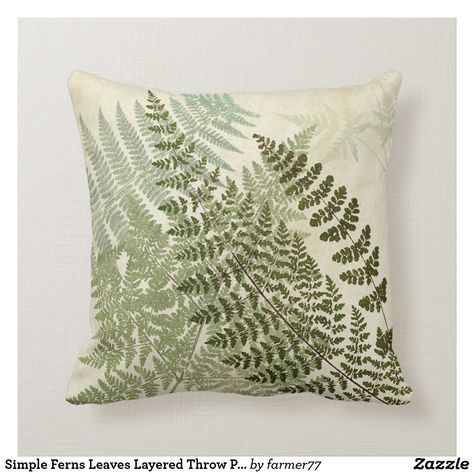 Simple Ferns Leaves Layered Throw Pillow Crochet Leaf Pillow, Fern Pillow, Leaf Pillow, Crochet Leaf, Neutral Bedroom Decor, Pillow Patterns, Simple Collage, Leaves Pillow, Crochet Leaves