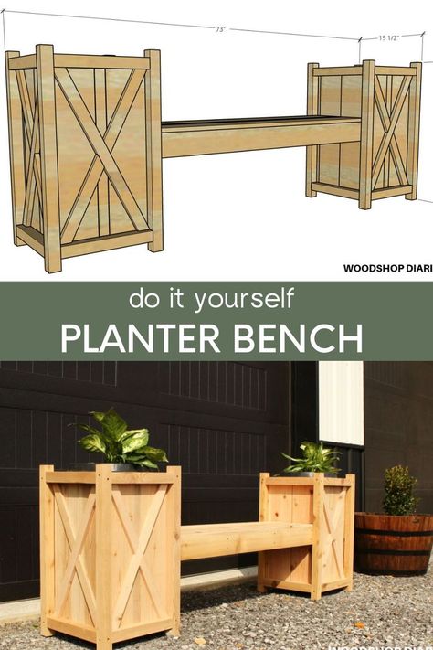 Diy Outdoor Bench, Woodshop Diaries, Diy Wood Planter Box, Diy Wooden Planters, Planter Box Plans, Planter Bench, Diy Bench Outdoor, Diy Planter Box, Diy Outdoor Furniture Plans