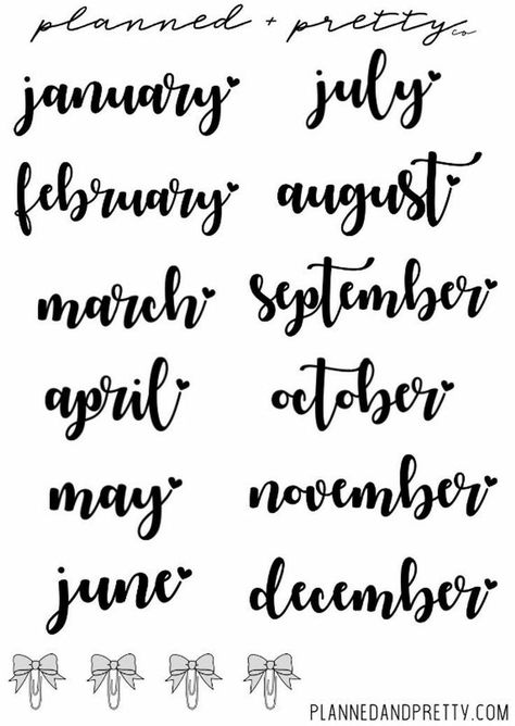 Month Labels, Alfabet Font, Best Planner, Penanda Buku, Bullet Journal Font, Erin Condren Planner Stickers, Hand Lettering Practice, Erin Condren Planner, Hand Lettering Alphabet