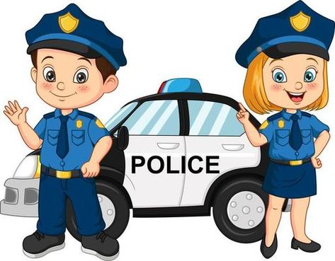 Cartoon police kids standing near the police car vector Verbs For Kids, Fun Police, Police Activities, Kids Police, Police Family, Police Birthday, Community Helper, Flashcards For Kids, Police Uniforms