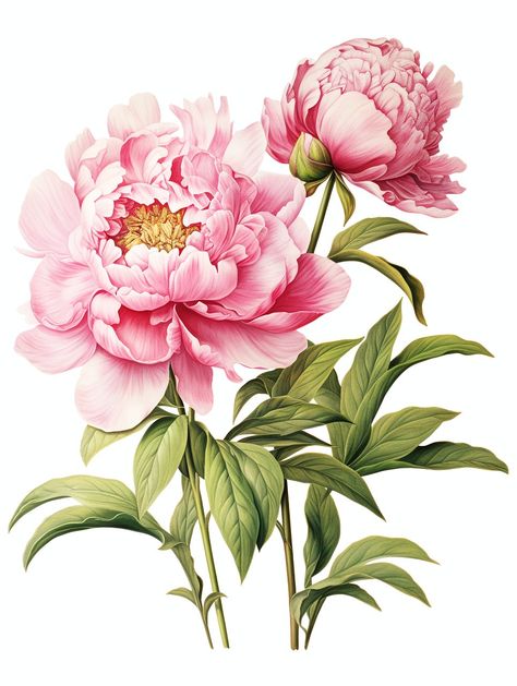 Peonies Art, Peony Flower Drawing, Peony Drawing Illustration, Peony Photography, Watercolour Peonies, Peony Illustration Tattoo, Peonies Illustration Simple, Peony Digital Art, Peonies Vintage Illustration