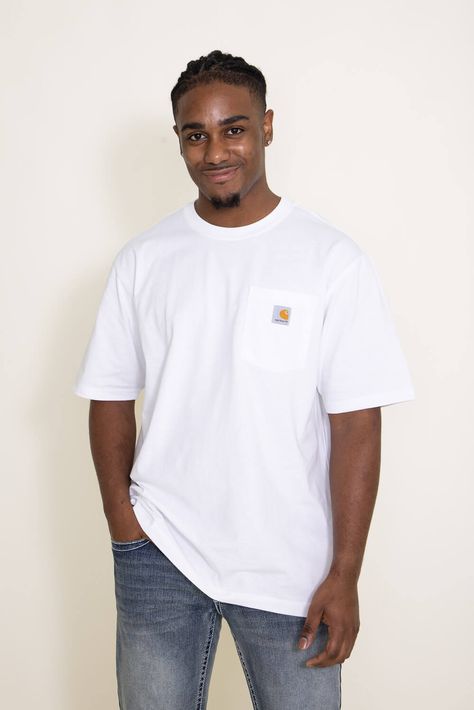 Take on any adventure this season in this Carhartt Pocket T-Shirt for Men in White! Featuring a loose fit, comfortable construction, and front pocket, this short sleeve tee looks and feels great. Grab yours today! Features of Carhartt Short Sleeve Pocket T-Shirt for Men in White K87-WHT WHITE: Carhartt Style: K87-WHT WHITE Color: White 60% Cotton 40% Polyester Men’s t-shirts Heavyweight design Short sleeves, crew neckline Front chest pocket with Carhartt logo patch Loose fit Measurements from si Fitted Tshirt Outfit, Carhartt Tshirt, Carhartt Shop, Carhartt Pocket Tee, Men In White, Carhartt Style, Shirt Outfit Men, Carhartt Logo, Carhartt T Shirt