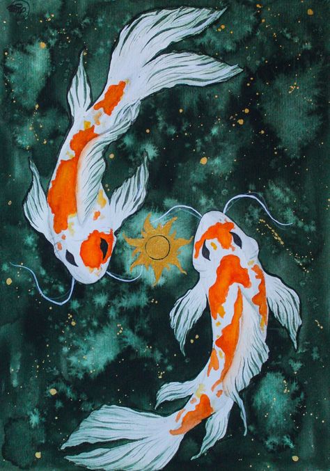 Koi, koi fish drawing, koi fish painting, Pisces aesthetic, Pisces art, Pisces girl, Pisces zodiac sign. Pisces mearch, Pisces products, zodiac, astrology, watercolor, watercolor koi fish, redbubble, Pisces print Koi Fishes Aesthetic, Two Fish Painting, Cou Fish Painting, Pisces Painting Ideas, Pisces Painting Canvases, Painted Koi Fish, Koi Fish Art Aesthetic, Koy Fish Paintings, Fish Swimming Drawing