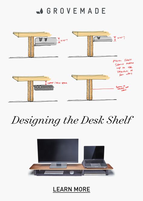 Take your desk to the next level in one easy step with the desk shelf bundle, designed to simplify and elevate your workflow— with or without the laptop lift. Available in Walnut or Maple. #desk #monitorstand #grovemade Grovemade Desk Shelf, Radna Soba, Maple Desk, Small Computer Desk, Small Computer, Printer Stand, Desk Shelf, Desk Ideas, Monitor Stand