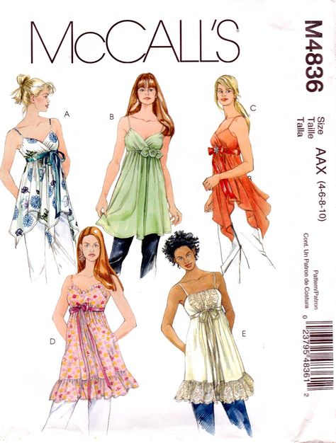 McCall's+M4836+Misses+Lined+Tops+Shoulder+Straps+Sewing+Pattern+Sizes+4-5-8-10 Baby Doll Tops, Bustier Pattern, Couture Mode, Mccalls Sewing Patterns, Tunic Pattern, Pouch Pattern, Top Sewing Pattern, Diy Sewing Clothes, Mccalls Patterns