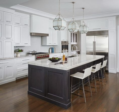 Investing in Interior Design — Amy Kartheiser Design Black Kitchen Island White Cabinets, Kitchen Island White Cabinets, Kitchen Island White, Transitional Kitchen Ideas, Dark Island, Beach Style Kitchen, Modern Contemporary Kitchen, Kitchen Transitional, Black Kitchen Island