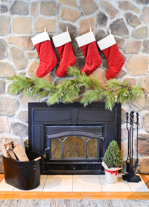 Fireplace Decor With No Mantle, Christmas Fireplace Decor No Mantle, Stockings No Mantle Fireplace, Fireplace No Mantle, Holiday Decor Trends, Fireplace Stockings, Fireplace Mantles, Mantle Garland, Christmas Mantle Decor