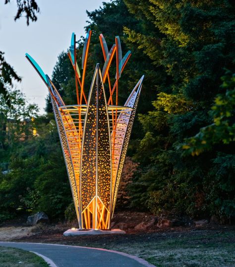 Landmark Design, Public Art Installation, Landscape Sculpture, Light Sculpture Outdoor, Sculpture Landscape Architecture, Sculpture Garden Landscape Architecture, Urban Sculpture Public Spaces, Park Sculpture Design, Roundabout Sculpture