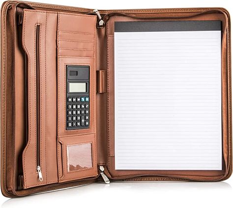 Padfolio with built-in calculator. Business card holders. Cheap Valentines Day Gifts, Leather Portfolio Case, Portfolio Binder, Solar Calculator, Leather Padfolio, Leather Folder, Business Portfolio, Padfolio, Leather Portfolio