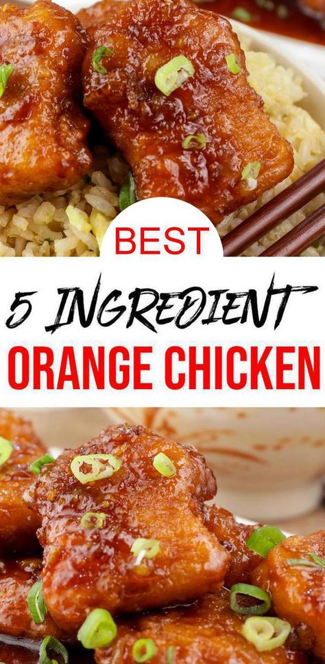 Recipes with chicken you will love! EASY 5 Ingredient orange chicken recipe. BEST Chinese food recipe when you want restaurant style food. No need for take out or delivery when you can make homemade orange chicken.Chicken meals for the whole family - kids love this too. Chinese food recipes for simple & quick meals for dinner, lunch or side dishes. Asian recipe you will want to make today. Serve with pantry food rice. Check out this EASY 5 ingredient orange chicken recipe today. #dinner #chicken Best Orange Chicken, Easy Chinese Food, Homemade Orange Chicken, Baked Orange Chicken, Orange Chicken Sauce, Easy Orange Chicken, Chicken Sauce Recipes, Homemade Chinese Food, Pantry Food