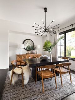 Camino De La Mitra - Transitional - Dining Room - San Diego - by Live Interiors | Houzz Staircase Farmhouse, Entrance Kitchen, Transitional Dining Room, Modern Farmhouse Dining, Wheel Chandelier, Wagon Wheel Chandelier, Transitional House, Dining Table Black, Transitional Kitchen