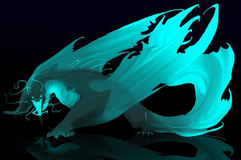 NIGHT GLOW DRAGON by Ash "oukamiyoukai45" Ghost Dragon Fantasy Art, Ghost Dragon Art, Teal Dragon, Ghost Dragon, Arte Monster High, Cool Dragons, Fantasy Beasts, Dragon Pictures, Creature Drawings