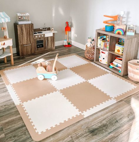 PRICES MAY VARY. LARGEST FLOOR TILES AVAILABLE - Deluxe 2ft X 2ft foam floor tiles create a soft padded play area for safe crawling, playing and tummy time. Each baby playmat contains 9 extra-large tiles + 12 borders covering a floor area of 38.5 square feet EXTRA THICK & COMFORTABLE - Our Soft Cushioned 0.6 inches thick foam mat provides insulation and protects your infant or toddler from bumps and falls on hard floors. Suitable for a variety of Toddler Play Area, Playroom Mats, Baby Play Areas, Playroom Flooring, Foam Floor Tiles, Small Playroom, Baby Playmat, Baby Playroom, Montessori Playroom