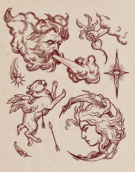 Engraving Tattoo Design, Tattoo Medieval, Medieval Etching, Wind Tattoo, Trippy Tattoo, Woodcut Tattoo, Medieval Tattoo, Engraving Tattoo, Petit Tattoo