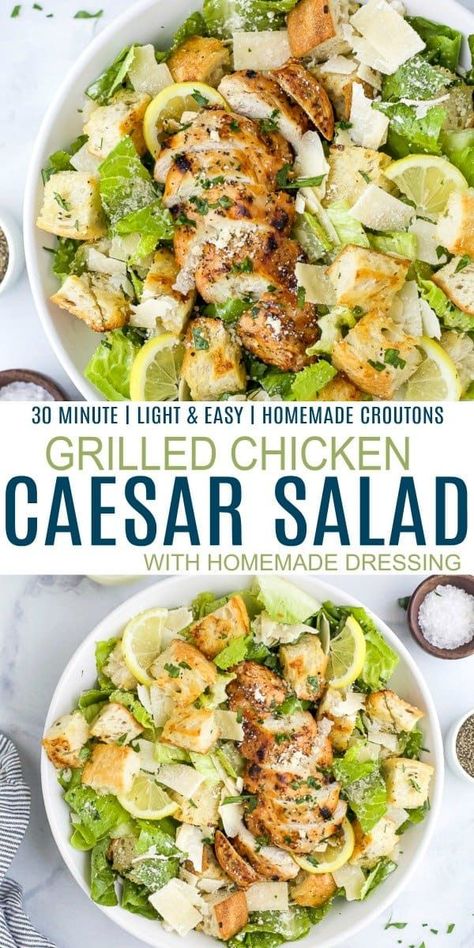 Caesar Salad With Homemade Dressing, Grilled Chicken Caesar, Chargrilled Chicken, Dressing Healthy, Grilled Chicken Caesar Salad, Homemade Caesar, Salad With Grilled Chicken, Plats Healthy, Easy Grilled Chicken