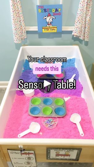 21K views · 805 reactions | 🎉🧁 It’s birthday party time at the sensory table! Filled with pink, blue, and purple sensory foam, muffin tins, cupcake liners, and birthday candles, this setup lets little bakers create their own pretend birthday cupcakes. 🎂✨

With measuring cups and number candles, students can scoop, measure, and celebrate while building fine motor skills and exploring imaginative play. This birthday-themed sensory table brings all the fun with an extra sensory twist! 🙌🎈

Want more information about setting up a sensory table like this? Leave a comment, and I’ll DM you all the details!

@discountschoolsupply 
#SensoryPlay #PreschoolFun #BirthdayTheme #SensoryTable #EarlyChildhoodEducation #HandsOnLearning #LearningThroughPlay #PreschoolTeacher #PreKFun #CreativeKids #Fin Sensory Foam, Science Table, Sensory Ideas, Number Candle, Sensory Table, Birthday Book, Preschool Science, Muffin Tins, Cupcake Liners