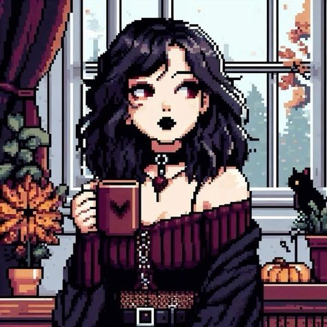 Pixel Art Woman, Witch Pixel Art, Goth Girl Art, Casual Art, Pixel Drawing, Nostalgic Art, Dark Artwork, Goth Art, Real Art