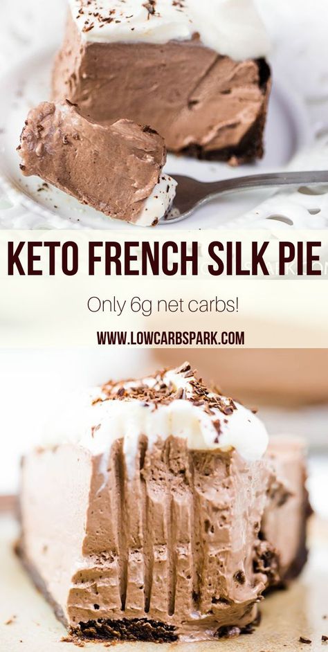 Keto French Silk Pie Dolce Poche Calorie, Sugar Free Whipped Cream, French Silk Pie, Low Carb Backen, Silk Pie, Dessert Parfait, Desserts Keto, Postre Keto, Low Carb Snack