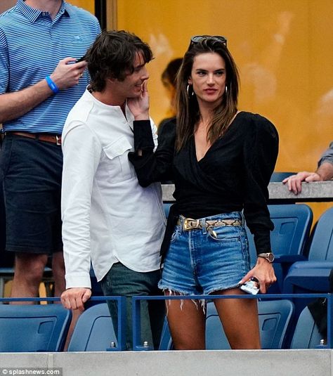 Smitten: Alessandra Ambrosio looked completely head over heels in love with her new boyfriend Nicolo Oddi during the US Open finals in Queens, New York on Saturday evening Miami Open Outfit, Us Open Outfit, Alessandra Ambrosio And Adriana Lima, Alessandra Ambrosio Swimsuit, Alessandra Ambrosio Backstage, Alessandra Ambrosio Victoria Secret 2005, Alessandra Ambrosio 2005 Vsfs, Miami Outfits, Blue Jean Outfits