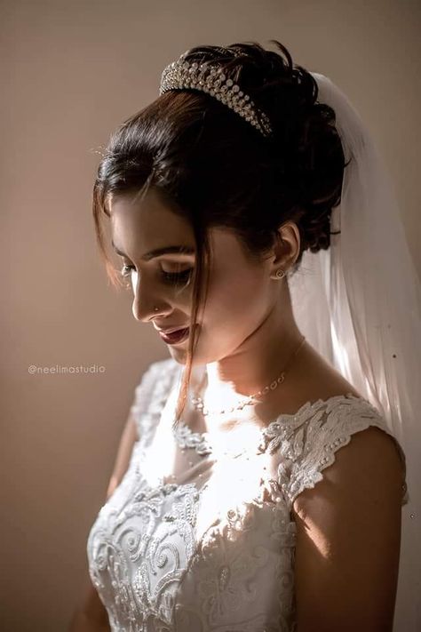 Hair Bun For Christian Wedding, Christian Wedding Bun Hairstyles Indian, Bridal Hairstyles Christian, White Gown Hairstyles, Christian Bride Poses, Christian Bridal Hairstyle With Veil, Christian Bride Hairstyle With Crown, Christian Bride Hairstyle, Christian Wedding Dress