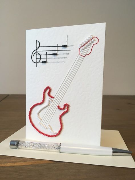 Beaded Guitar Birthday Card Handmade - Etsy UK Guitar Birthday Cards Handmade, Guitar Cards, Beaded Guitar, Guitar Birthday, Watercolor Birthday Card, Diy Guitar, Birthday Card Handmade, Watercolor Birthday Cards, Handmade Guitar