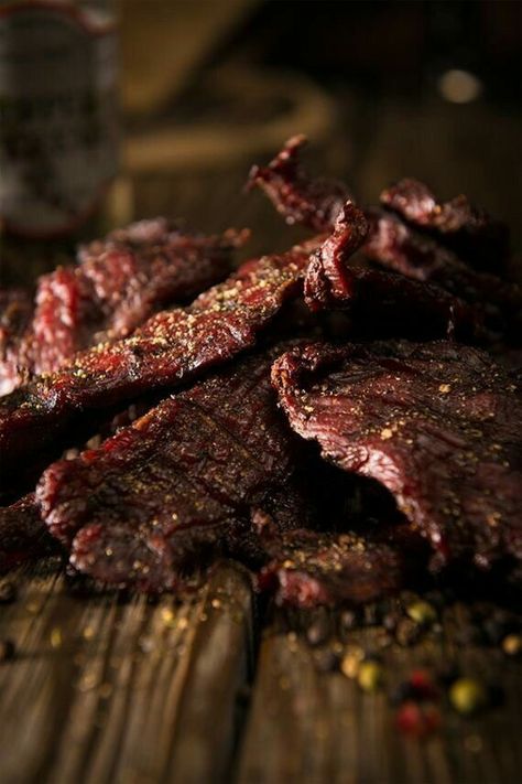 Simple Beef Jerky Recipe, Peppered Beef Jerky Recipe, Peppered Beef Jerky, Venison Jerky Recipe, Peppered Beef, Smoked Jerky, Beef Jerky Recipe, Venison Jerky, Homemade Beef Jerky