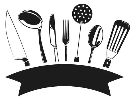 Kitchen Tools Illustration, Kitchen Black And White, Tool Logo, Kitchen Logo, Kitchen Black, Baking Utensils, White Illustration, Black And White Illustration, Black Kitchens