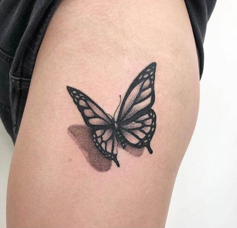 White Butterfly Tattoo, Realistic Butterfly Tattoo, Butterfly Tattoo Design, Borboleta Tattoo, Black Butterfly Tattoo, Butterfly Tattoo Stencil, 3d Butterfly Tattoo, Butterfly Hand Tattoo, Shadow Tattoo