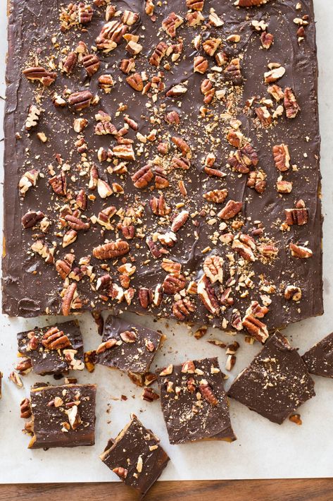 For a sweet treat that’s great for gifts, we make a buttery, nutty layer of toffee, let it harden, and then coat both sides with chocolate.