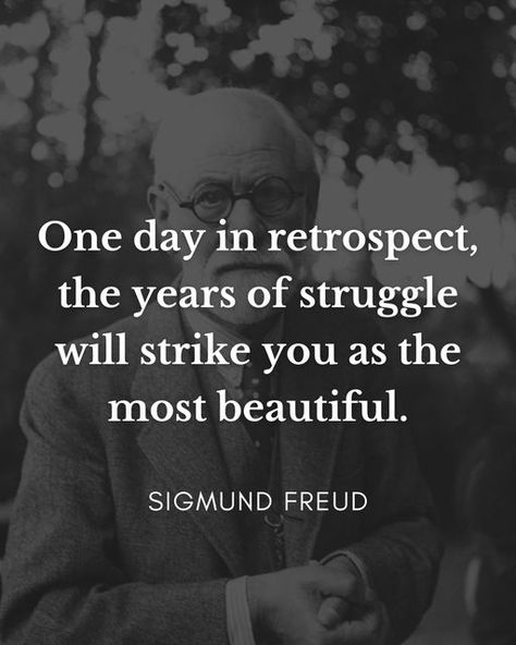 Daily Philosopher on Instagram: ""One day in retrospect, the years of struggle will strike you as the most beautiful." | Sigmund Freud �​​​​​​​​ ​​​​​​​​ #quoteoftheday #philosophy #dailyphilosopher #sigmundfreud #freud" One Day In Retrospect Sigmund Freud, Taurus Sun, Gemini Moon, Hard Challenge, 75 Hard, Sigmund Freud, The Secret History, Psychology Facts, Powerful Words