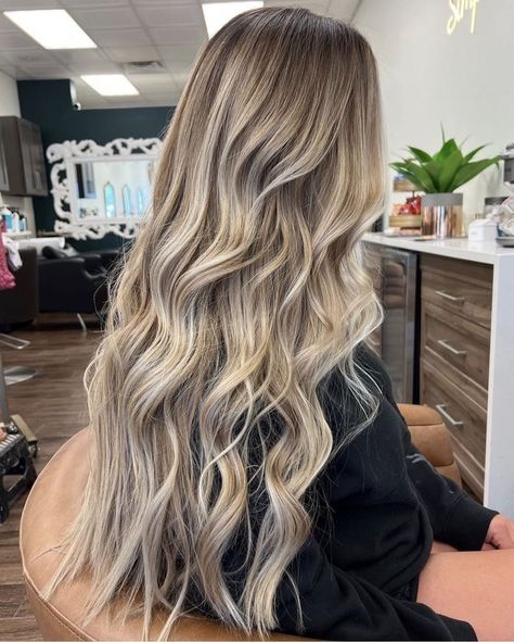 Blonde Hair Back To Brown, Reverse Balayage Long Hair, Blonde Highlights On Brown Hair Long, Bright Blonde Brown Roots, Blonde Hair With Brown Babylights, Full Head Blonde Balayage On Brown Hair, Blond Full Head Highlights On Brown Hair, Foilyage Hair Vs Balayage, Balayage And Highlights Blonde