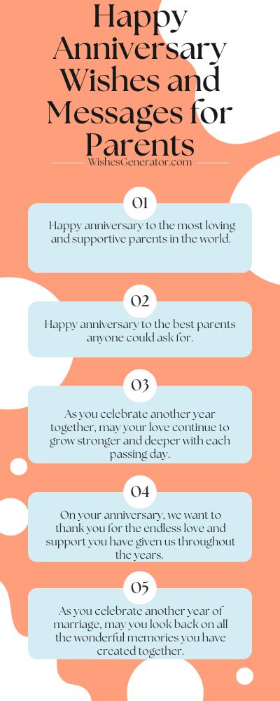 Happy Anniversary Wishes and Messages for Parents In This Article, We Share Ideas On: Happy Anniversary Mom And Dad Quotes , Happy Anniversary Mom And Dad From Daughter , Funny Anniversary Wishes For Parents From Daughter , Happy Anniversary Mom And Dad Wishes , Anniversary Quotes For Parents Funny , Happy Anniversary Mom And Dad From Son , And Many More. Anniversary Message For Parents From Daughter, Happy Anniversary Parents From Daughter, Funny Happy Anniversary, Happy Anniversary Mom And Dad, Happy Anniversary Parents, Happy Anniversary Mom Dad, Funny Anniversary Wishes, Anniversary Wishes For Parents, Anniversary Quotes For Parents