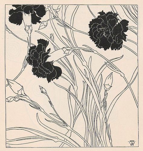 http://www.theviennasecession.com/gallery/bohm-adolf/ Ver Sacrum, Noir Tattoo, Black Flowers, Art And Illustration, Pics Art, Botanical Illustration, Art Paint, Botanical Art, Linocut