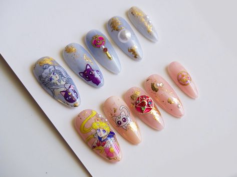 Manga Nails, Sailor Moon Theme, Sailor Moon Cartoon, Sailor Moon Nails, Pink Gold Jewelry, Moon Nails, Budget Beauty, Nail Sticker, Nail Charms