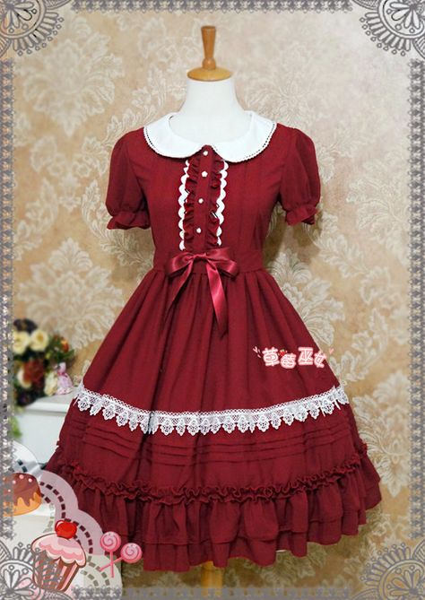 $73.99 Strawberry Witch Babydoll Collar Chiffon Lolita OP Dress Strawberry Witch, Cottagecore Clothes, Dress Trims, Ice Dresses, Op Dress, Sweet Clothes, Kids Frocks, Online Dress Shopping, Sweet Dress