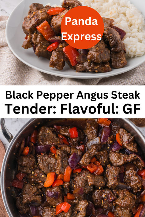 This Black Pepper Angus Steak Panda Express copycat recipe is made gluten-free with tender marinated beef and crisp vegetables, all tossed in a flavorful sweet and savory sauce. Angus Steak Recipes, Black Pepper Angus Steak, Panda Express Recipes, Football Sunday Food, Black Pepper Beef, Angus Steak, Pepper Beef, Fall Recipes Healthy, Marinated Beef