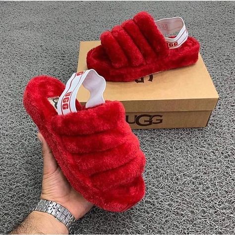 dm for promo . $$ on Instagram: “would you wear these UGG slides? 🧚🏽‍♀️ click the link in my bio for cute captions” Red Uggs, Red Slippers, Ugg Slippers, Slides, Slippers, Red